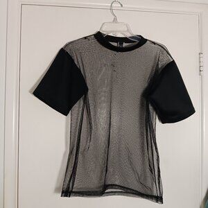 Windsor Sheer  Mesh short sleeve top black women  small trendy Y2K